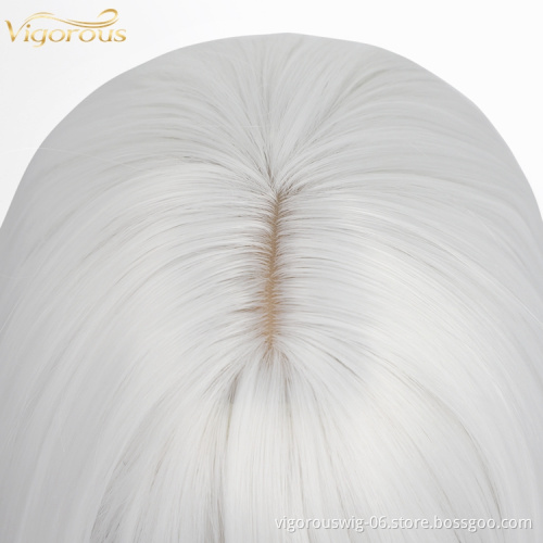 Women's Silve Color Short Bob Wig with Hair Bang Silky Synthetic None Lace Hair Wig Heat Resistant Short Straight Wave Wig